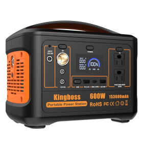 600W Portable Power Station Solar Generator (Peak 1200W) Kingboss;  153600mAh 568WH;  Lithium Battery 110V/600W;  AC Outlet;  2*DC Carport;  2*US
