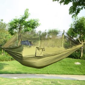 1Pc 600lbs Load 2 Persons Hammock With Mosquito Net Outdoor Hiking Camping Hommock Portable Nylon Swing Hanging Bed With Strap Hook Carry Bag (Color: Green)