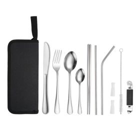 Portable Picnic Knife and Fork Tool With Storage Bag for Outdoor (Type: Style B, Color: Silver)