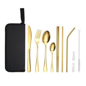 Portable Picnic Knife and Fork Tool With Storage Bag for Outdoor (Type: Style A, Color: Gold)
