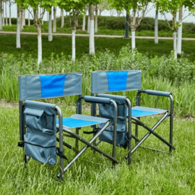 Padded Foldable Lightweight Oversized Outdoor Chair With Side Table And Storage Bag (Option: Bluegrey2)